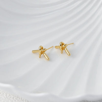Knoted Ear Post with Loops, S925 Silver Ear Pin, Nickel Free, 18K Gold Plated Stud Earring Finding D0667