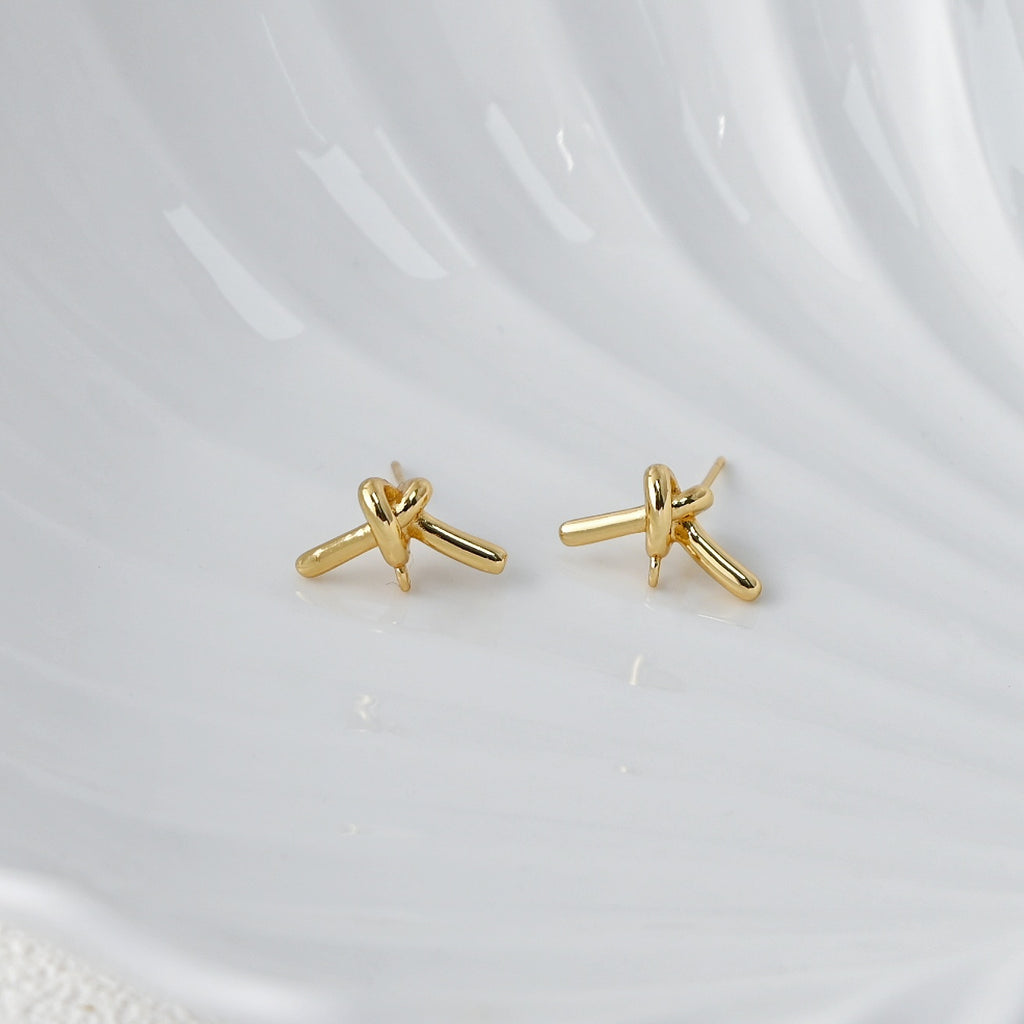 Pendientes de flor anudada, oro/plata de 14 quilates, pasador de plata S925 sin níquel, pendientes de botón Flora con aro GZ757