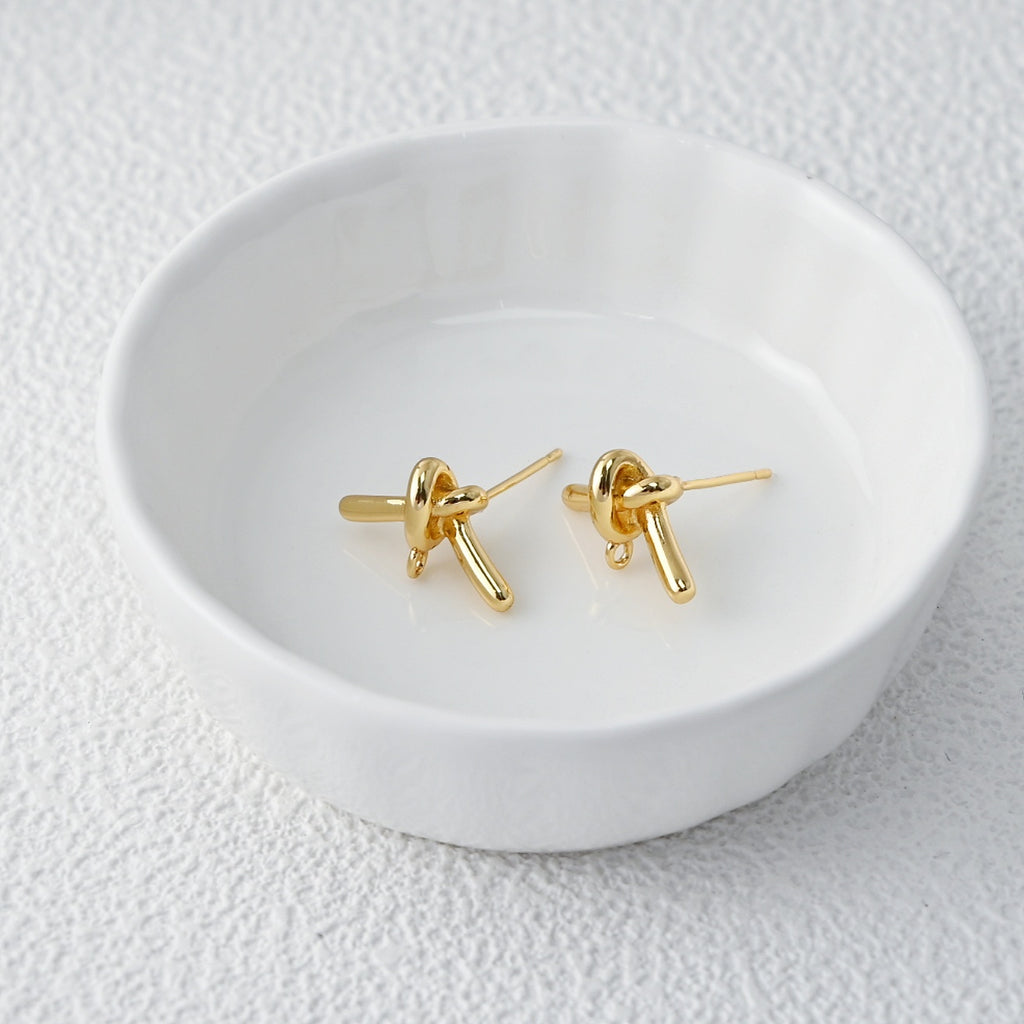 Pendientes de flor anudada, oro/plata de 14 quilates, pasador de plata S925 sin níquel, pendientes de botón Flora con aro GZ757