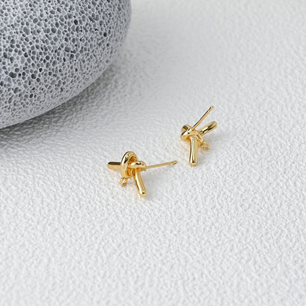 Pendientes de flor anudada, oro/plata de 14 quilates, pasador de plata S925 sin níquel, pendientes de botón Flora con aro GZ757