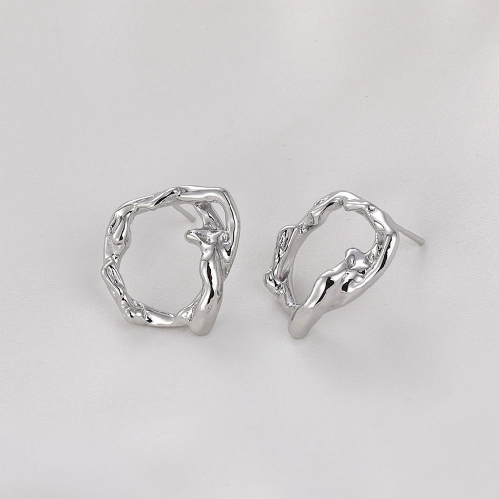 قرط أذن دائري الشكل بتصميم هندسي مجوف غير منتظم، مصنوع من الذهب/الفضة عيار 14 قيراطًا، ودبوس فضة S925 خالٍ من النيكل، مع حلقة LL167