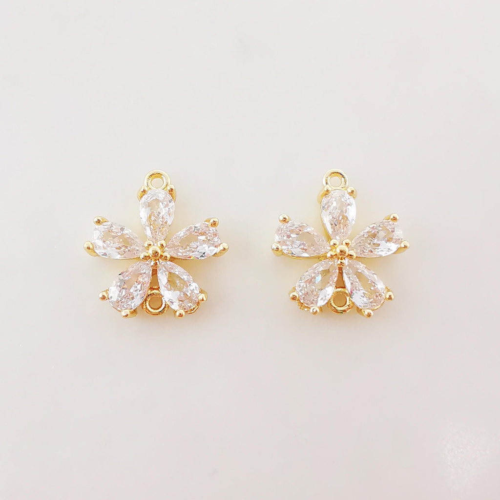 2pcs Flower Connector Charm with loops,  Clear Cubic Zirconia Charm Pendant for Bracelet Necklace Earring, Jewelry Findings L002
