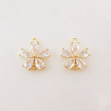 Load image into Gallery viewer, 2pcs Flower Connector Charm with loops,  Clear Cubic Zirconia Charm Pendant for Bracelet Necklace Earring, Jewelry Findings L002