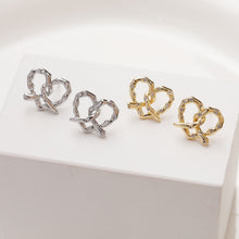 Load image into Gallery viewer, Gold love heart CZ Earring Post,  14K Gold Nickel Free Earrings, S925 Silver Ear Pins, 15mm, Heart Shape Ear Stud with Loop GZ383