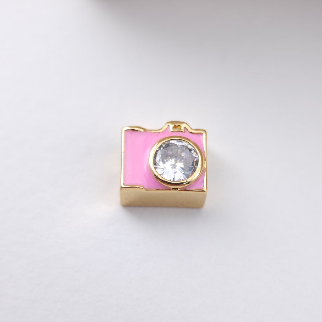 Enamel Camera Beads, Square Spacer Beads, Large Hole Gold Plated Beads, 18K Gold Plated,  Bracelet Necklace Making Jewelry Finding S1166