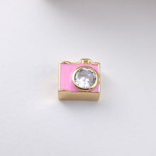 Load image into Gallery viewer, Enamel Camera Beads, Square Spacer Beads, Large Hole Gold Plated Beads, 18K Gold Plated,  Bracelet Necklace Making Jewelry Finding S1166