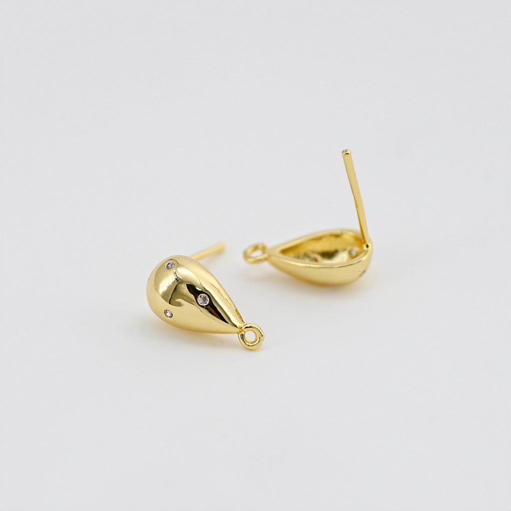 Drop Earring Post with loop, 18K Gold Plated, Nickel Free Earrings, Teardrop Shaped Ear Stud, Jewelry Making Findings D0400