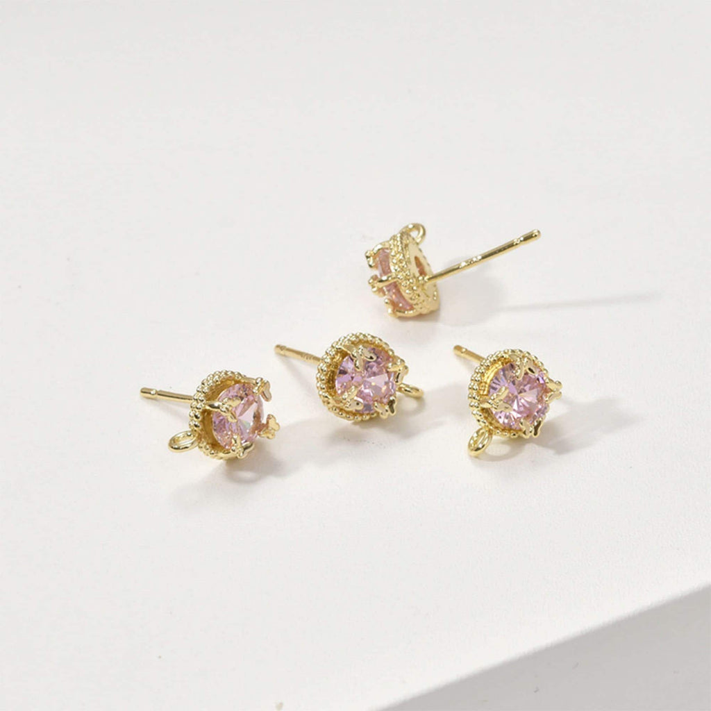 Round Pave Butterfly CZ Earring Post, S925 Silver Pin, 14K Gold/Silver Plated, Nickel Free Earrings, LL150