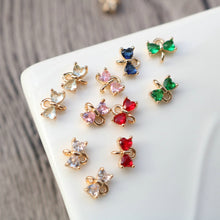 Load image into Gallery viewer, 10pcs Tiny Bow Connector, 14k Gold CZ Pave Pendant, Bracelet Necklace Pendant, Real Gold Plated, Jewelry Findings HL105-F103