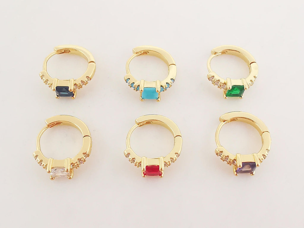 Cubic Ear Hoops Multicolor Pave Crystal , 13mm, 18K Gold Plated Leverback Earrings, Huggie Hoops Earring S20265