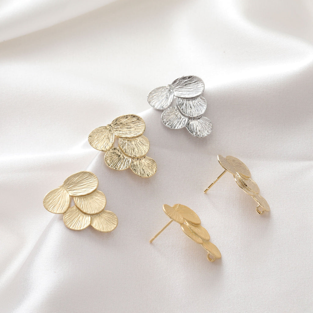 Leaf Post with Loop, Gold/Matte Gold/Silver, S925 Silver Pin Nickel Free Earrings, Hypoallergenic Earring Findings JJ028-D