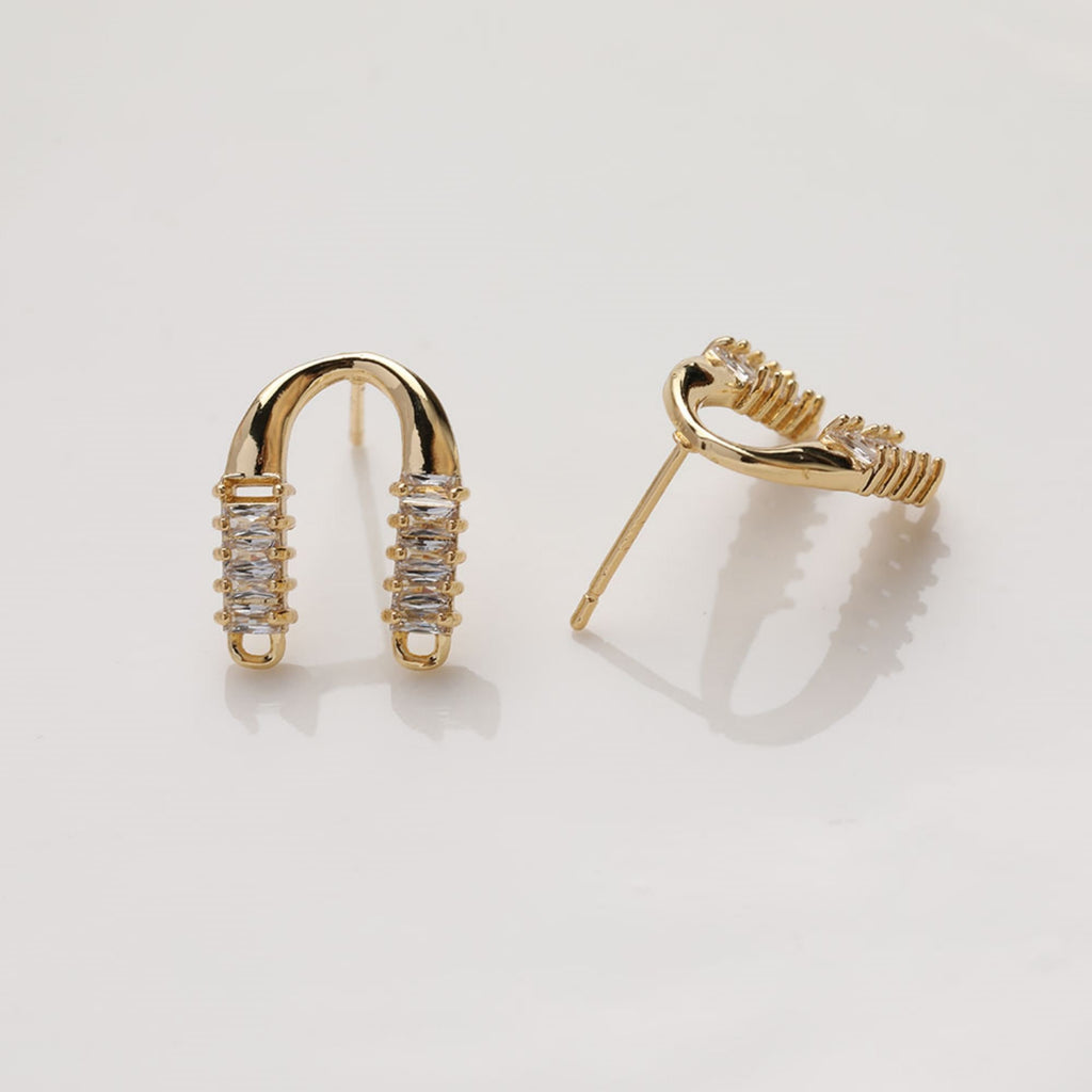 Poste para aretes en forma de U de oro de 14 quilates con dos presillas, pendientes de arco, pendientes de plata S925 sin níquel, accesorios hipoalergénicos GZ399