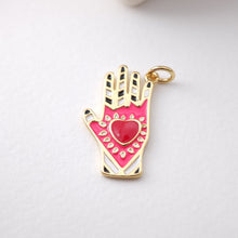 Load image into Gallery viewer, Enamel Hamsa Hand Charm, Planet Pendant, 18K Gold Plated CZ Pave Pendant, Necklace Making Charm, Jewelry Findings S1197