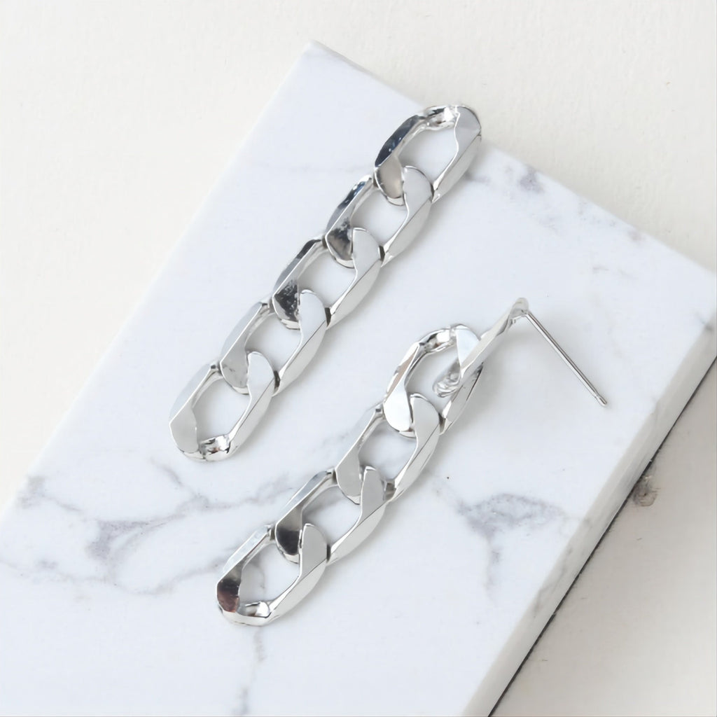 Gold Link Chain Earring Post, Curb Chain Stud Earring Nickel Free, S925 Silver Ear Pin, Hypoallergenic Earring Findings G0021