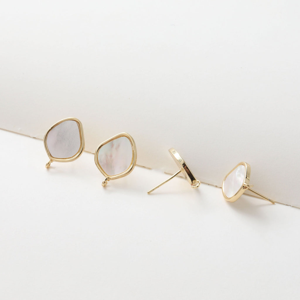 قرط صدفي غير منتظم، مطلي بالذهب عيار 14 قيراطًا، دبوس فضة S925 خالٍ من النيكل، نتائج قرط مضادة للحساسية JJ022