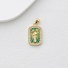 Load image into Gallery viewer, Rectangular Card Charm, Enamel Pendant, 18K Gold Plated, CZ Pave Pendant, Planet Pendant, Necklace Making Charm, Jewelry Findings S1360