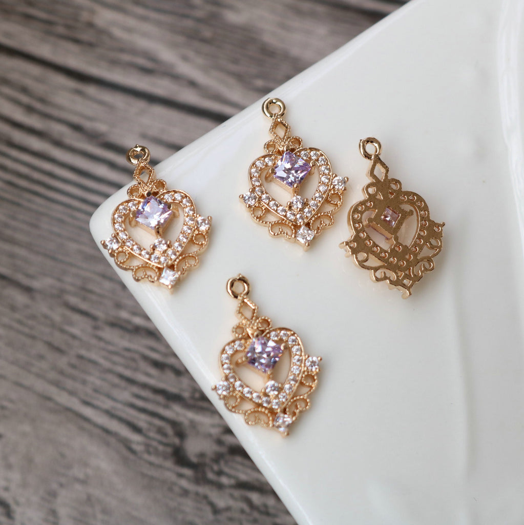 10pcs CZ Pave Heart Charm, Cubic Zircon Crystal Pendant, Bracelet Necklace Pendant, 14K Real Gold Plated, Jewelry Findings HL102-F105