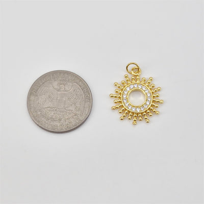Sun Charm, Sunny Round Pendant, 18K Gold Plated Micro CZ Pave, 22mm, Necklace Making Charm, Jewelry Findings S20665