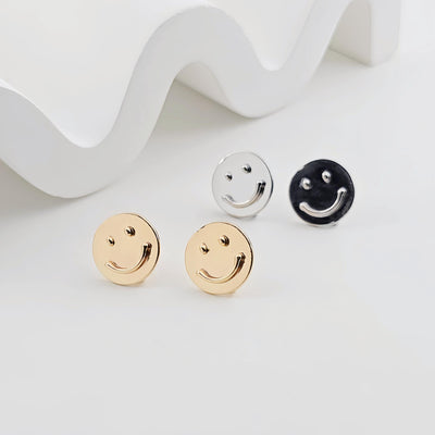 Emoji Round Earring Post, Smile Face Post Earring, S925 Silver Pin, 12.3mm, Nickel Free Earrings, Irregular Shape Ear Stud with Loop ZX275
