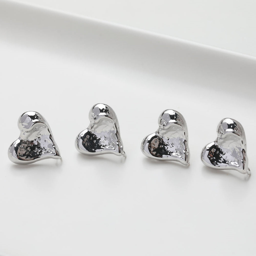 Gold Heart Earring Post, 14K Gold Nickel Free Earrings, S925 Silver Ear Pins, 17.8*17.7mm, Heart Shape Ear Stud with Loop GZ509-D0449