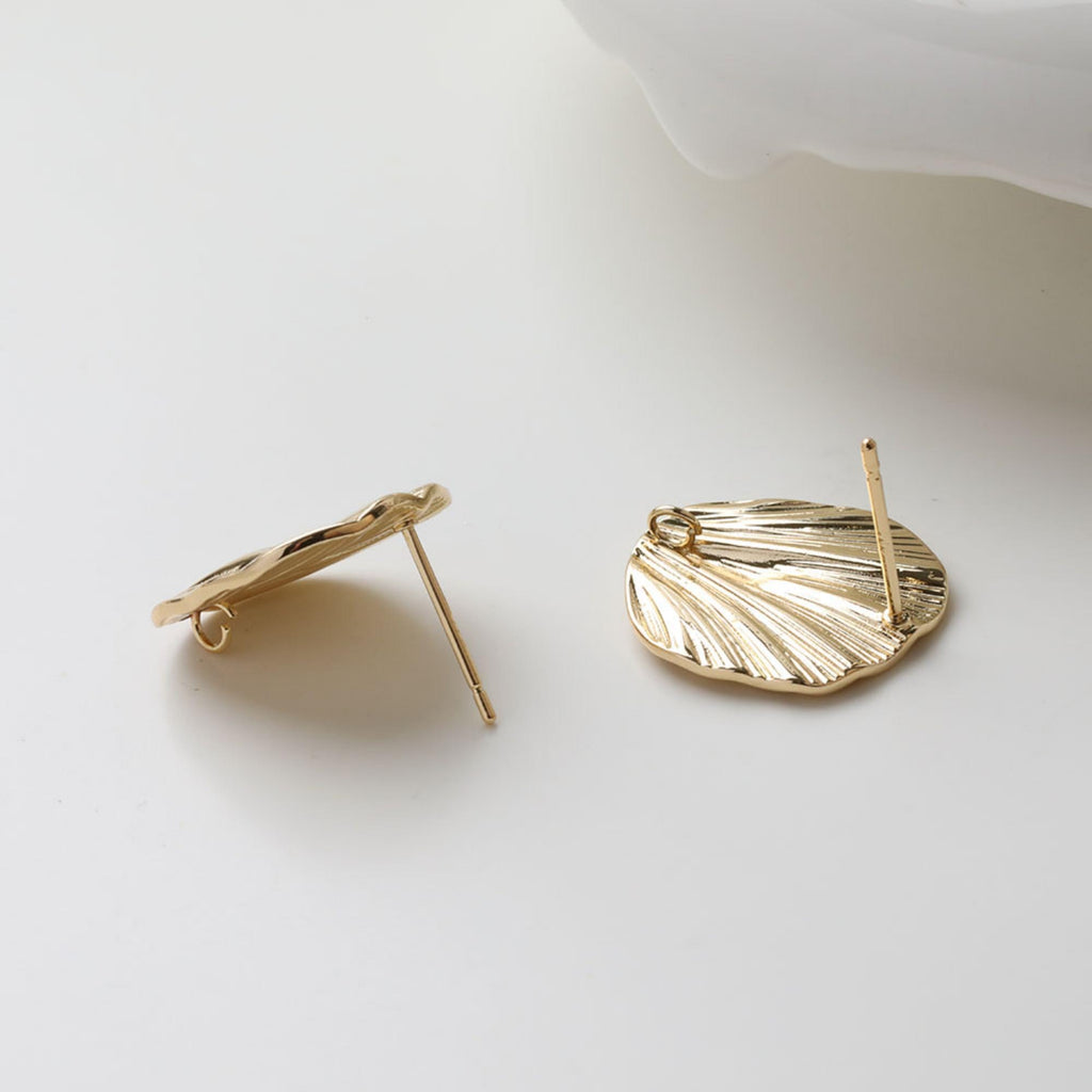 Pendientes de tuerca con pliegues redondos, pasador de plata S925, chapado en oro de 14 quilates y plata, sin níquel, forma irregular con aro GZ728