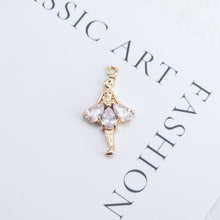 Load image into Gallery viewer, CZ Pave Ballet Dancer Charm, Cubic Zircon Crystal Ballet Girl, Necklace Pendant, 14K Real Gold Plated Charm, Jewelry Findings ZR005-F030