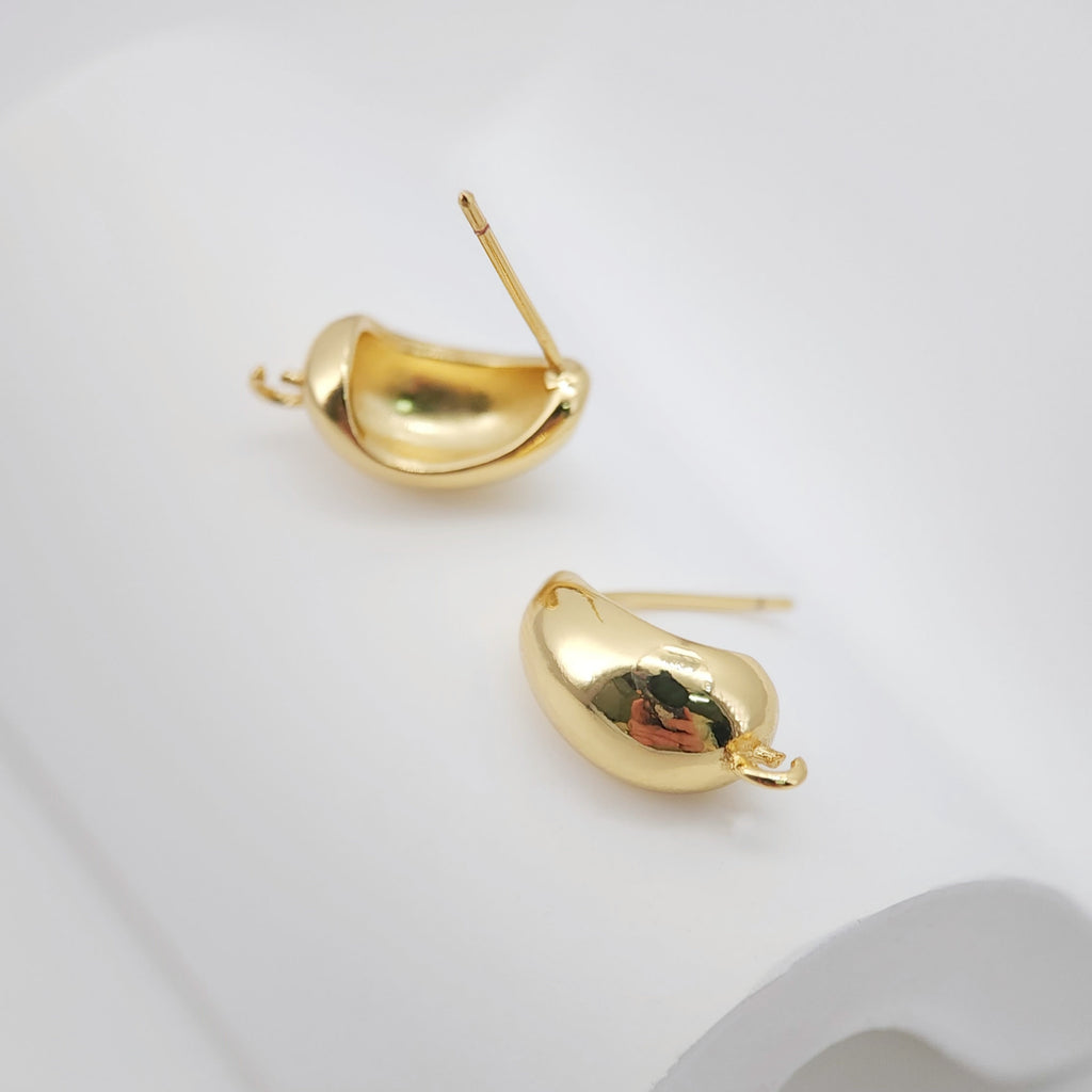 Gold Polished Earring Post, 18K Gold Nickel Free Earrings, S925 Silver Ear Pins, 20mm, Oval Shape Ear Stud with Loop S20747