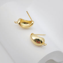Load image into Gallery viewer, Gold Polished Earring Post, 18K Gold Nickel Free Earrings, S925 Silver Ear Pins, 20mm, Oval Shape Ear Stud with Loop S20747