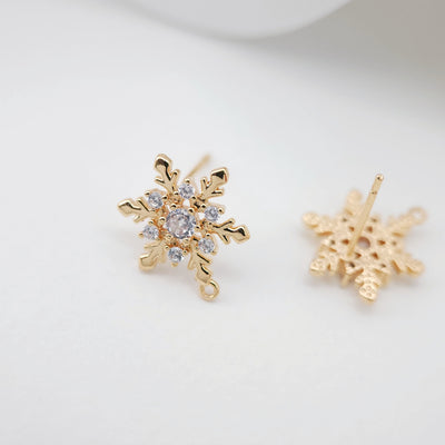 10PCS Cubic Snowflake Earring Post with Loops, S925 Silver Pin Nickel Free Earrings, Ear Stud Loop,Hypoallergenic Earring Findings ZX159