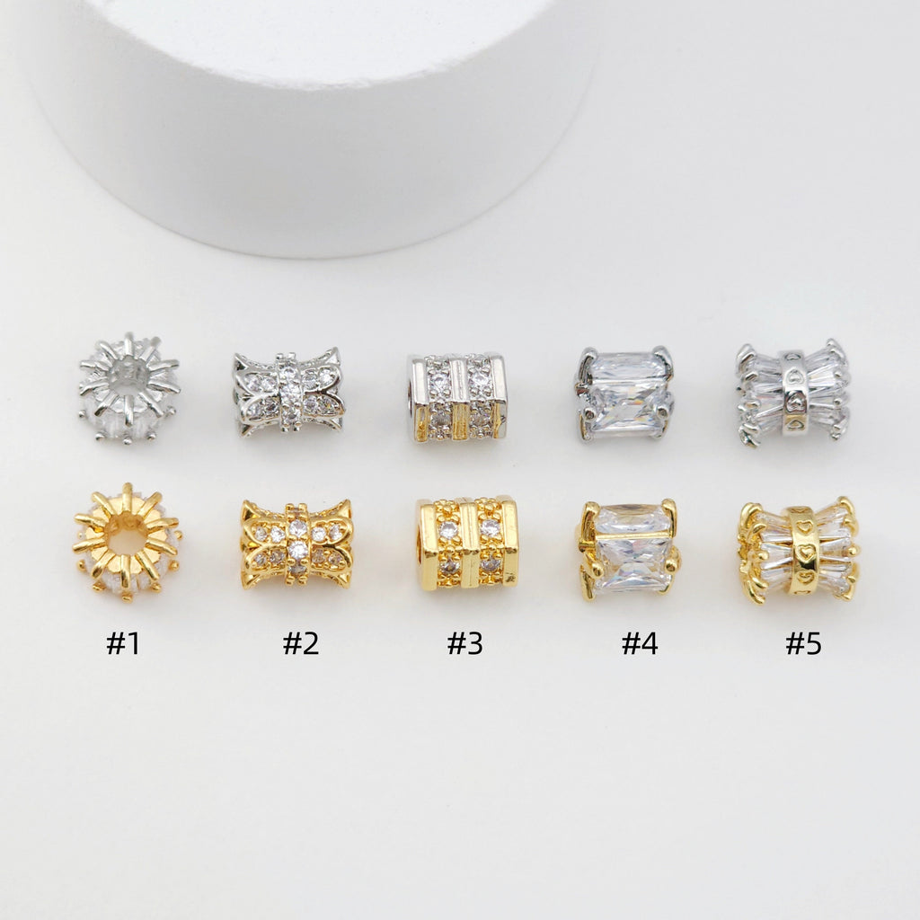 Spacer Beads Collection, 18K Gold/Silver Plated, Round Beads, CZ Pave Beads, Dainty Jewelry Making Beads, Jewelry Finding S1180