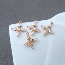 Load image into Gallery viewer, 10pcs Cross Flower Charm, Cubic Zircon Crystal Flower Pendant, Real Gold Plated Brass Earring Charms, Jewelry Findings HL089-F116