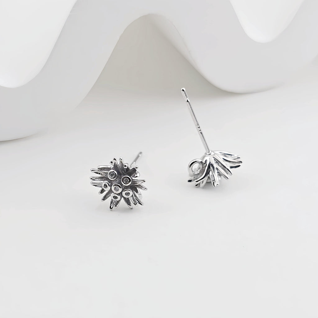 Flower Earring Post with Loop, S925 Silver Pin, 18K Real Gold Plated Brass Stud Earring With Loop, Nickel Free, Earring Finding ZX265