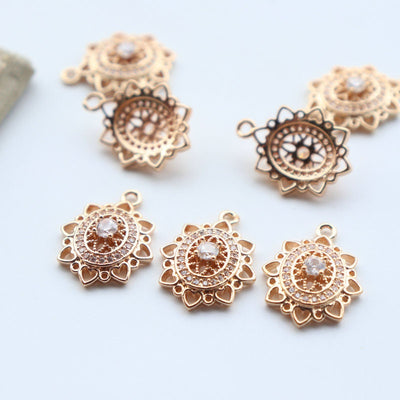 5pcs CZ Pave Boho Oval Charm, Cubic Zircon Crystal Pendant, Bracelet Necklace Pendant, 14K Real Gold Plated, Jewelry Findings JY055-F079