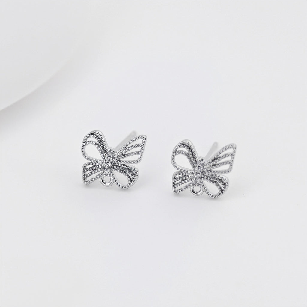 Butterfly Post Earring, 18K Real Gold Plated Brass Stud Earring With Loop, S925 Silver Pin, Nickel Free, Earring Finding D0416