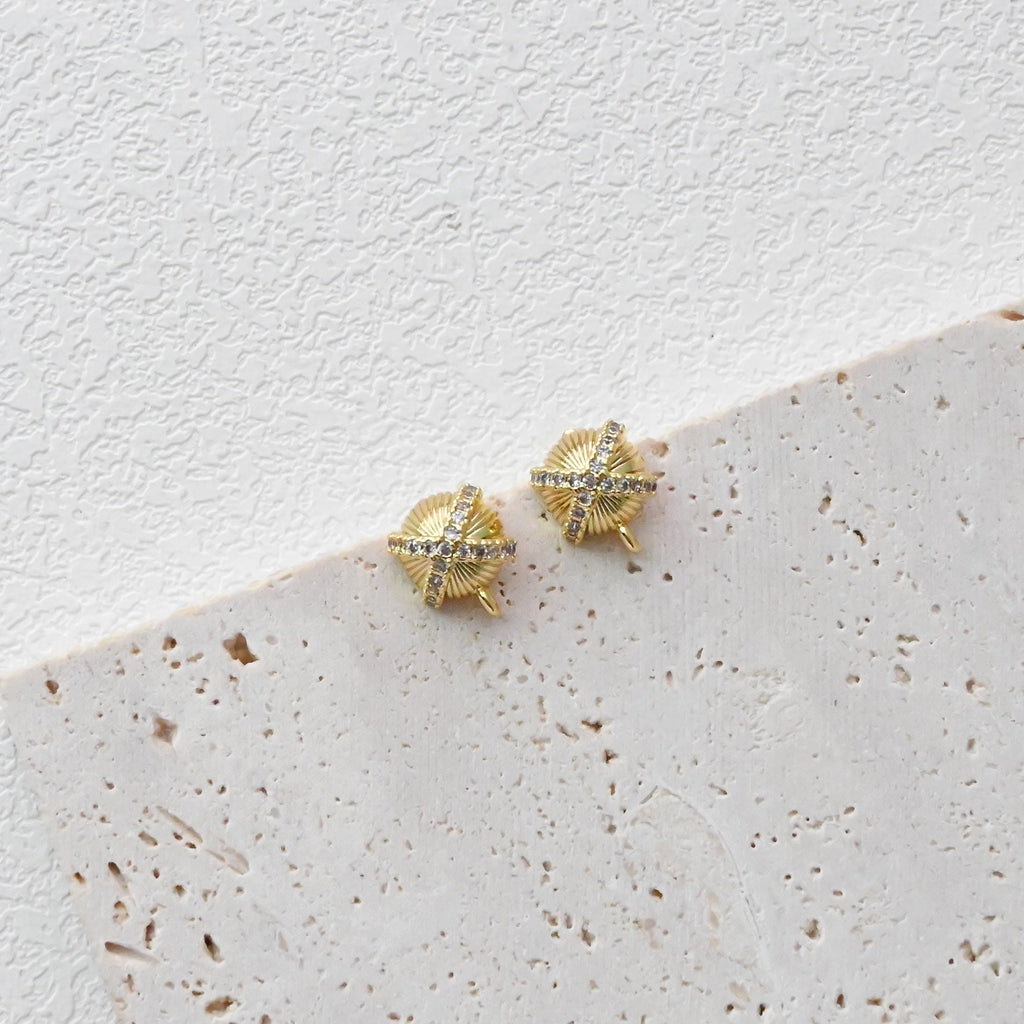 Round Post Earrings, 9.8*8mm, Burshed Gold Earring Post with Loop, CZ Pave, Hypoallergenic, Earring Findings, Earring Supplies D0413