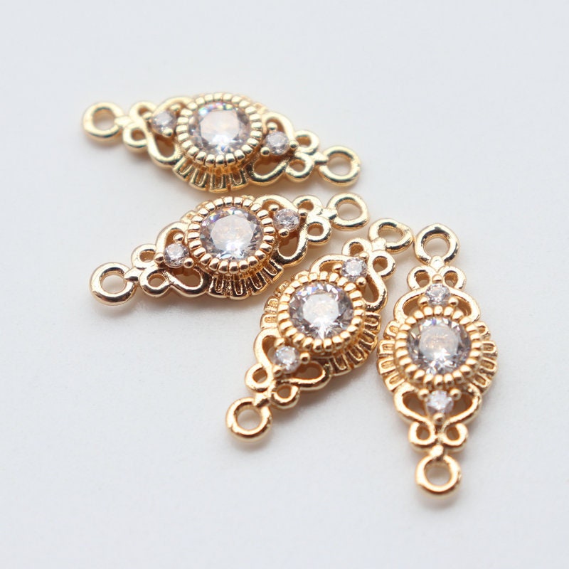 2pcs CZ Pave Boho Connector, Cubic Zircon Crystal Pendant, Bracelet Necklace Pendant, 14K Real Gold Plated, Jewelry Findings JY090-F027