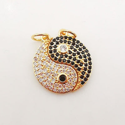 Yin Yang Charms, Cubic Pave Pendant, 18K Gold Plated Charms for Couple, 16x10mm, Necklace Charms, Jewelry Findings S1082