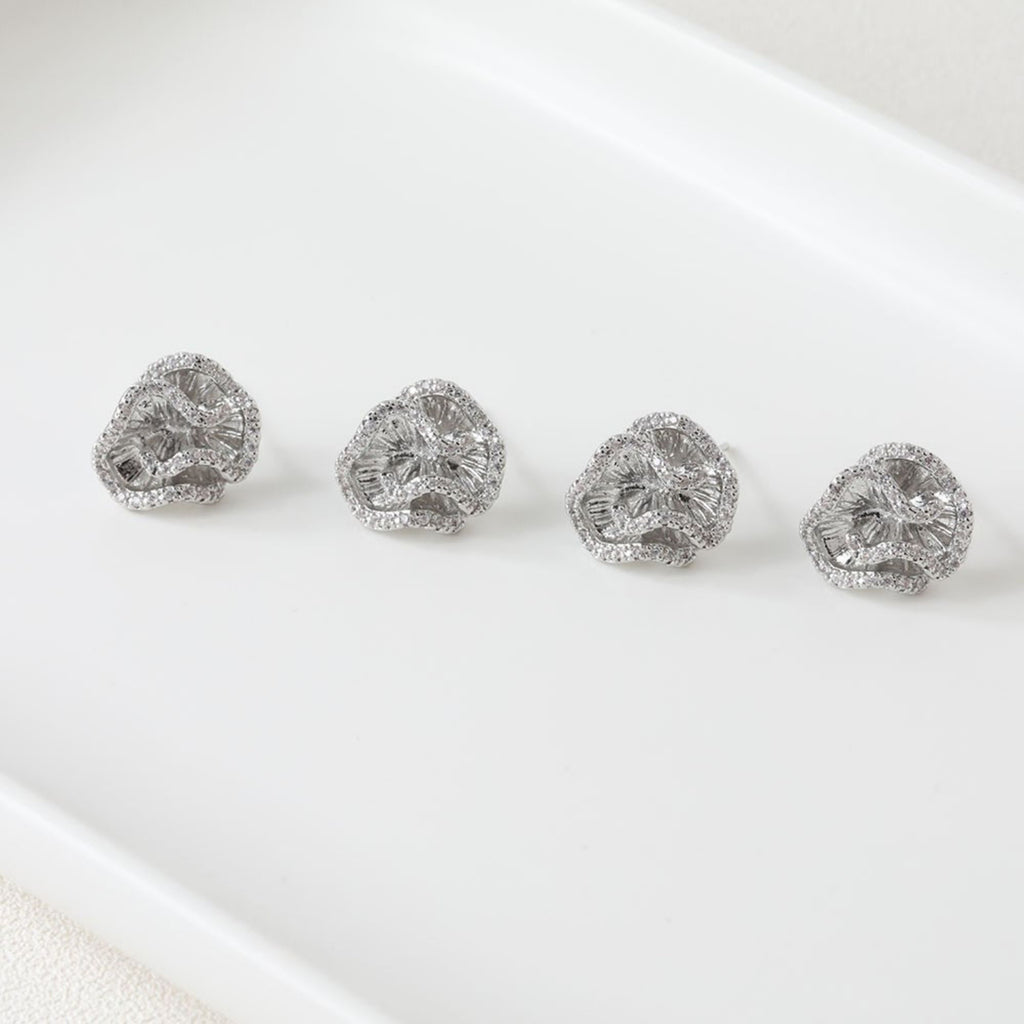 14K Gold Plated Irregular Ruffles Floral Earring Post, Silver, Earring Parts, S925 Silver Pin, Hoop earring for Jewelry Making BB117