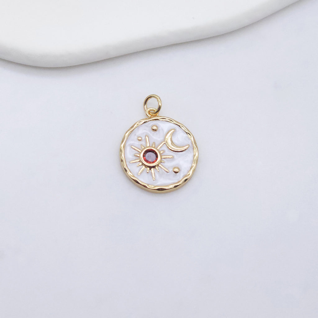 Enamel Cubic Moon & Star Charm, 18K Gold Plated Multicolor Pave Round Pendant, 18mm, Necklace Making Charm, Jewelry Findings S20235