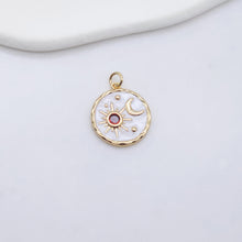 Load image into Gallery viewer, Enamel Cubic Moon &amp; Star Charm, 18K Gold Plated Multicolor Pave Round Pendant, 18mm, Necklace Making Charm, Jewelry Findings S20235