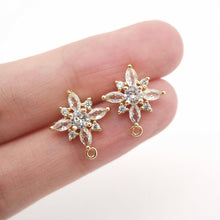 تحميل الصورة إلى عارض المعرض، أقراط على شكل زهرة من الزركونيا المكعبة، مطلية بالذهب مع حلقة، مضادة للحساسية، أدوات يدوية الصنع، لوازم صنع الأقراط بنفسك D0260