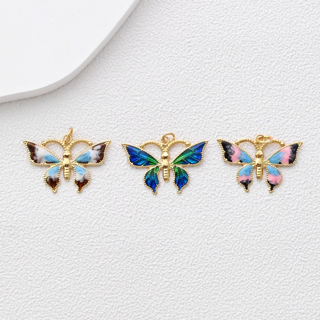Dainty Big Enamel Butterfly Charms, 18K Gold Plated Enamel Butterfly Pendant, Necklace And Earring Making Charm, Jewelry Findings S1350