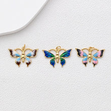 Load image into Gallery viewer, Dainty Big Enamel Butterfly Charms, 18K Gold Plated Enamel Butterfly Pendant, Necklace And Earring Making Charm, Jewelry Findings S1350