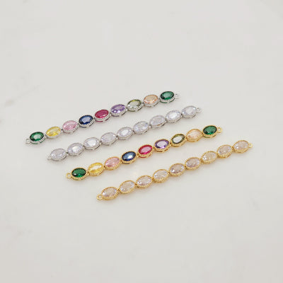 Rainbow Cubic Tennis Connector, 18K Gold Plated CZ Pave Tennis Pendant, 70mm in length, Bracelet Making Charm, Jewelry Findings S20342