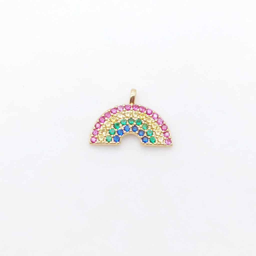 Colorful CZ Micro Pave Rainbow Charm, Crystal CZ Rainbow Pave Pendant, 18K Gold Plated, Necklace charms, Jewelry Findings S20542