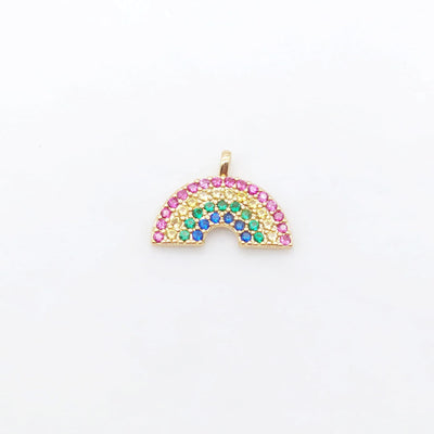 Colorful CZ Micro Pave Rainbow Charm, Crystal CZ Rainbow Pave Pendant, 18K Gold Plated, Necklace charms, Jewelry Findings S20542