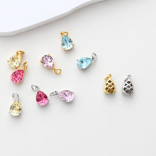Load image into Gallery viewer, Teardrop Charms, Cubic Zircon Stone Charm, Shiny Crystal Pendant, 18K Gold Plated Charms, For Necklace Making,Jewelry Findings S1398