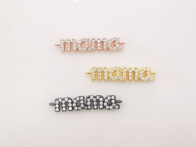 Cubic MAMA Connector, 18K Gold Plated Micro CZ Pave Connector Charm, Necklace Making Findings, 24x5mm, Jewelry Finding Gift for Mom S907
