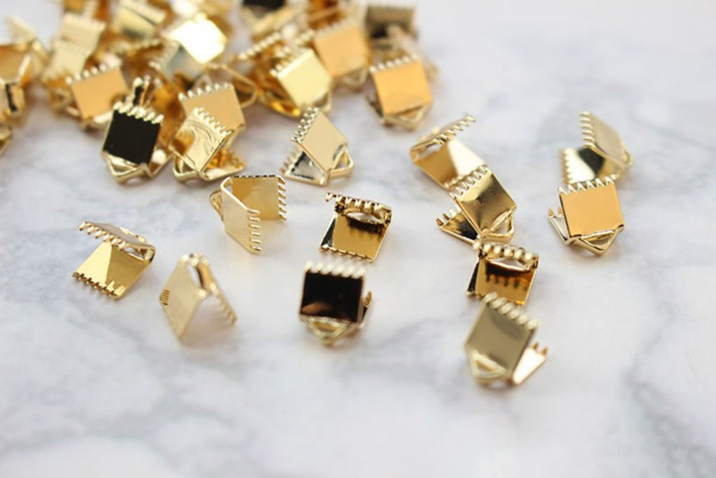 10pcs Ribbon Crimp End Caps, Ribbon Pinch Clasp 14K Gold Plated, 6mm,10mm,13mm,20mm,25mm, Jewellery Making Findings ZZ064