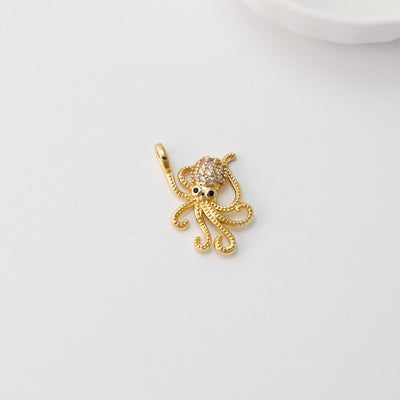 Octopus Charms, Crab Charms, 18K Gold Plated Cubic Micro CZ Pave Charms, Octopus Pendant for Necklace Jewelry Findings